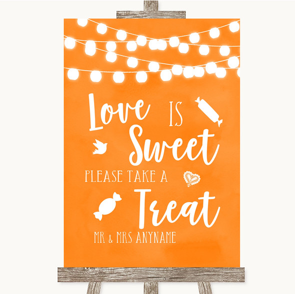 Orange Watercolour Lights Love Is Sweet Take A Treat Candy Buffet Wedding Sign