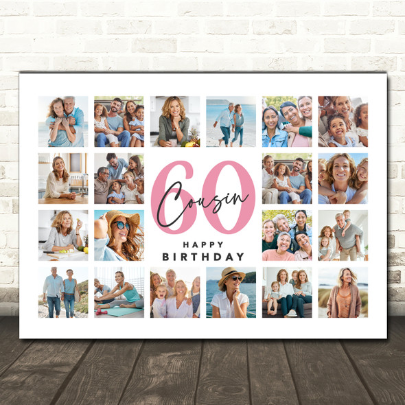 Photo Collage 60th Birthday Gift For Female Cousin 20-Photo Print Or Canvas