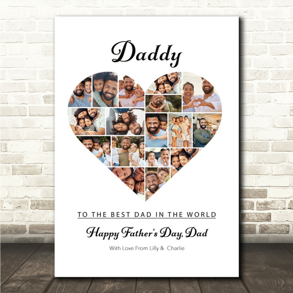 Photo Collage Custom Gift For Daddy Father's Day 17-Photo Heart Print Or Canvas