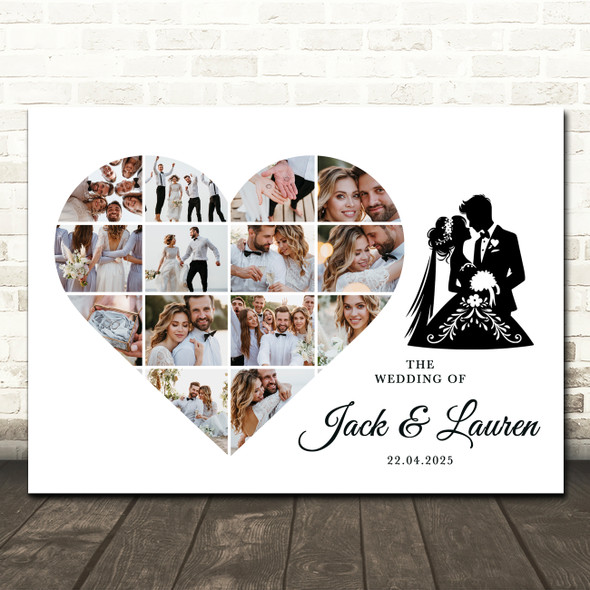 Photo Collage Wedding Custom Gift 14-Photo Heart Wedding Couple Print Or Canvas