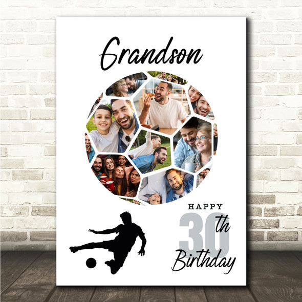 Photo Collage 30th Birthday Gift For Grandson 14-Photo Football Print Or Canvas