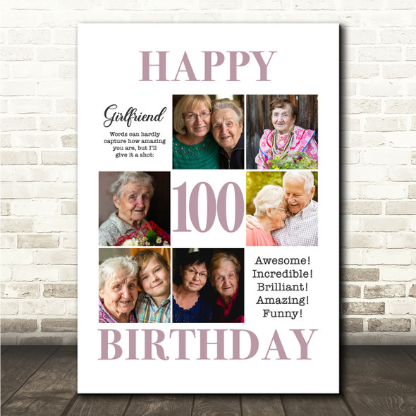Photo Collage 100th Birthday Custom Gift For Girlfriend 6-Photo Print Or Canvas