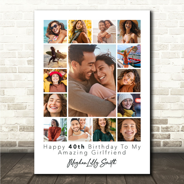 Photo Collage 40th Birthday Custom Gift For Girlfriend 15-Photo Print Or Canvas