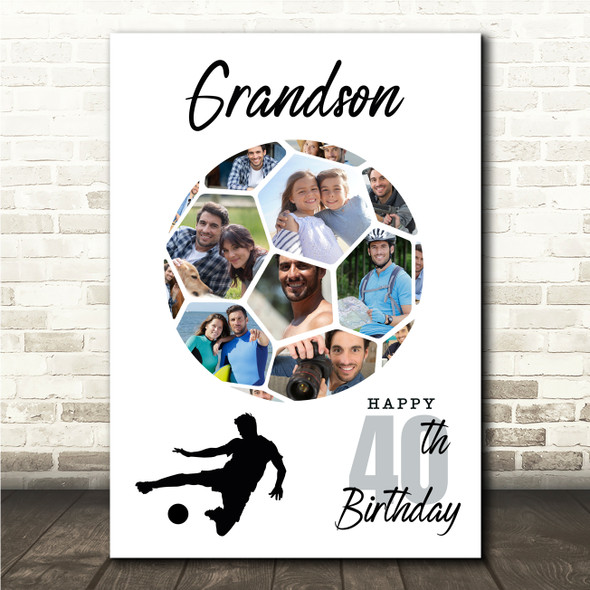 Photo Collage 40th Birthday Gift For Grandson 14-Photo Football Print Or Canvas