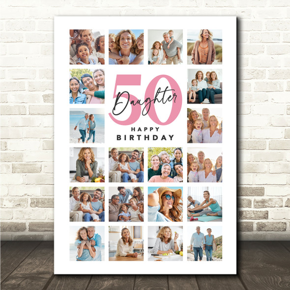 Photo Collage 50th Birthday Gift For Daughter 20-Photo Portrait Print Or Canvas
