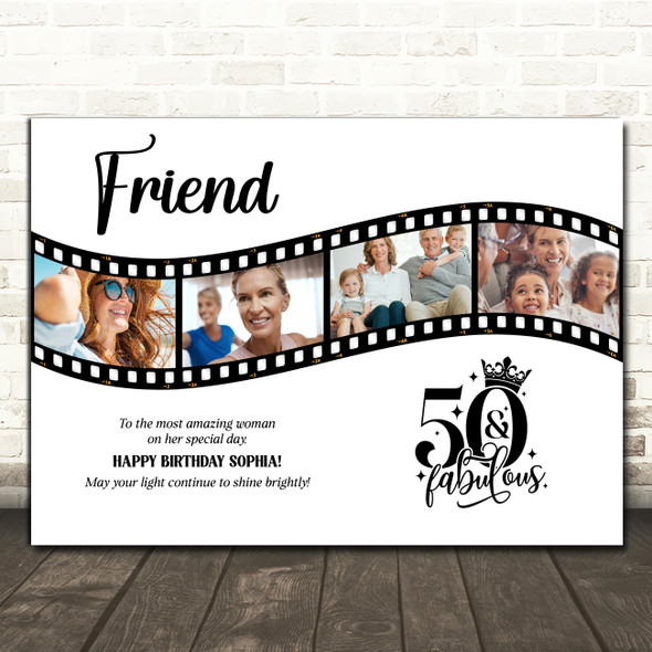 Photo Collage 50th Birthday Gift For Friend 4-Photo Camera Film Print Or Canvas