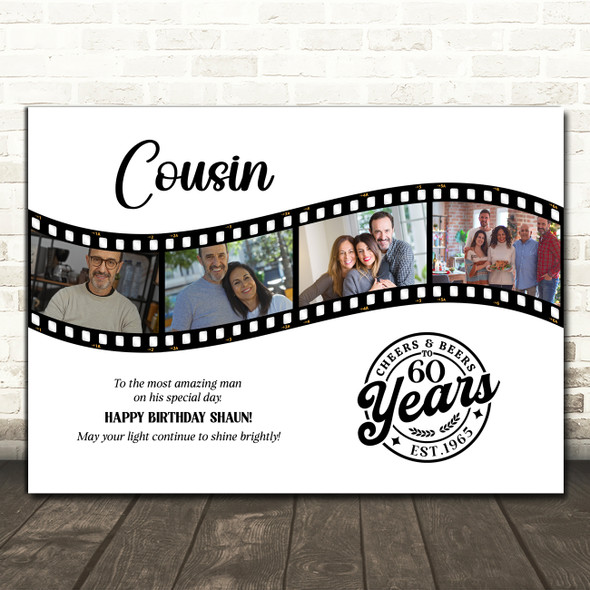 Photo Collage 60th Birthday Gift For Cousin 4-Photo Camera Film Print Or Canvas