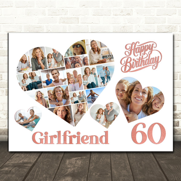 Photo Collage 60th Birthday Gift For Girlfriend 20-Photo Hearts Print Or Canvas