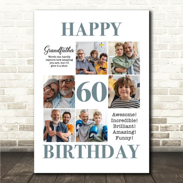 Photo Collage 60th Birthday Custom Gift For Grandfather 6-Photo Print Or Canvas