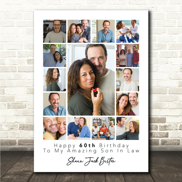 Photo Collage 60th Birthday Custom Gift For Son-In-Law 15-Photo Print Or Canvas