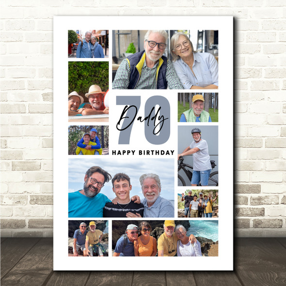 Photo Collage 70th Birthday Custom Gift For Daddy 10-Photo Blue Print Or Canvas