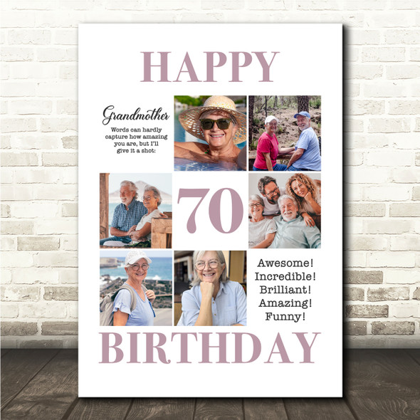 Photo Collage 70th Birthday Custom Gift For Grandmother 6-Photo Print Or Canvas