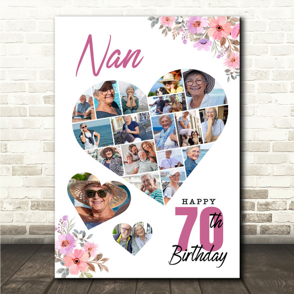 Photo Collage 70th Birthday Custom Gift For Nan 19-Photo Floral Print Or Canvas