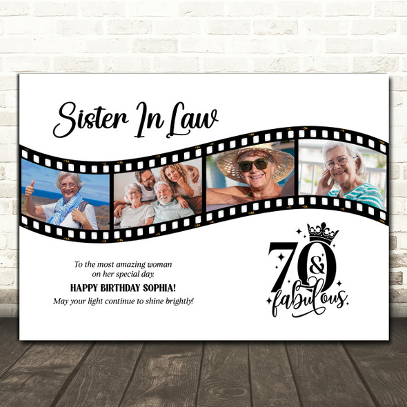 Photo Collage 70th Birthday Gift For Sister-In-Law 4-Photo Film Print Or Canvas