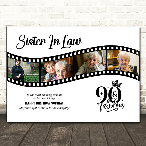 Photo Collage 90th Birthday Gift For Sister-In-Law 4-Photo Film Print Or Canvas
