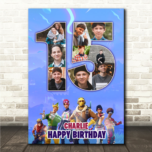 Photo Collage 9-Photo 15th Birthday Gift For Teen Boys Fortnite Print Or Canvas