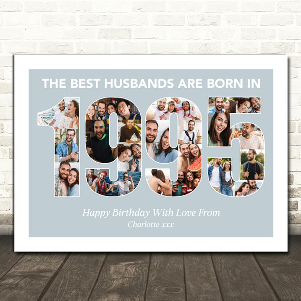 Photo Collage Blue Birthday Gift For Husband 22-Photo Year 1995 Print Or Canvas