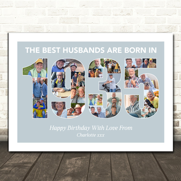 Photo Collage Blue Birthday Gift For Husband 24-Photo Year 1935 Print Or Canvas