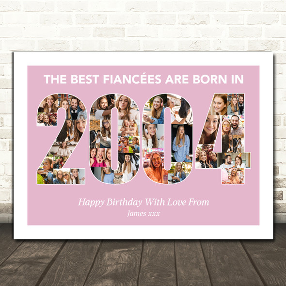 Photo Collage Pink Birthday Gift For Fiancee 35-Photo Year 2004 Print Or Canvas Photo Collage Pink Birthday Gift For Fiancee 35-Photo Year 2004 Print Or Canvas