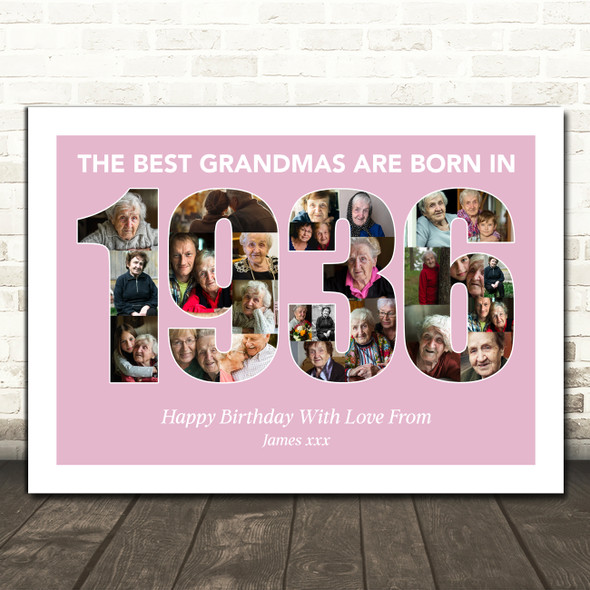 Photo Collage Pink Birthday Gift For Grandma 25-Photo Year 1936 Print Or Canvas Photo Collage Pink Birthday Gift For Grandma 25-Photo Year 1936 Print Or Canvas