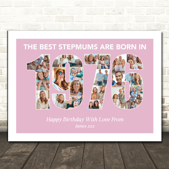 Photo Collage Pink Birthday Gift For Stepmum 23-Photo Year 1976 Print Or Canvas