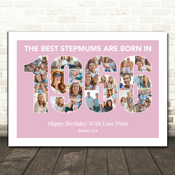 Photo Collage Pink Birthday Gift For Stepmum 25-Photo Year 1966 Print Or Canvas