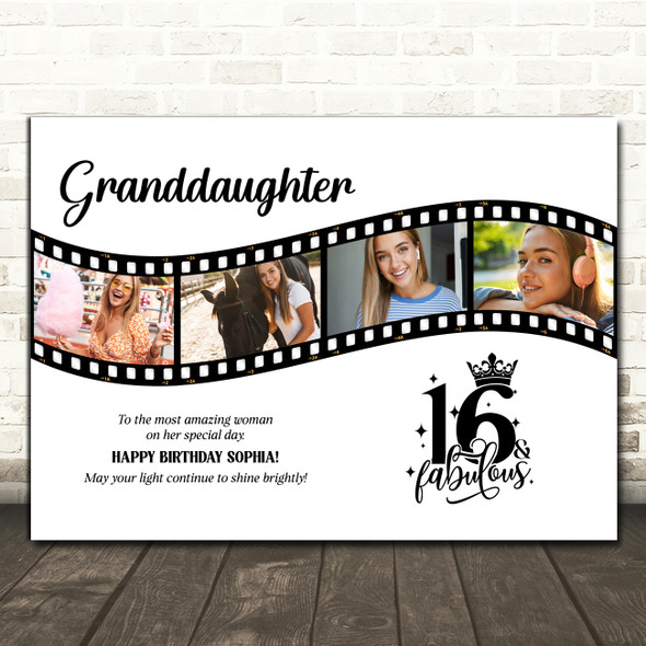 Photo Collage 16th Birthday Gift For Granddaughter 4-Photo Film Print Or Canvas