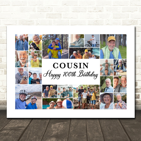 Photo Collage 100th Birthday Gift For Cousin 22-Photo Landscape Print Or Canvas