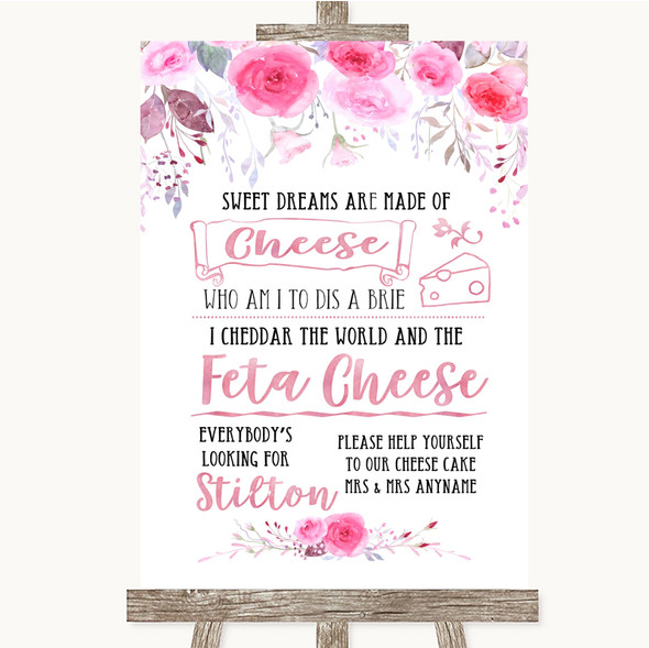 Pink Watercolour Floral Cheesecake Cheese Song Personalised Wedding Sign