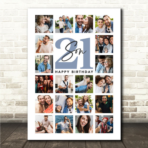 Photo Collage 21st Birthday Gift For Son 20-Photo Blue Portrait Print Or Canvas