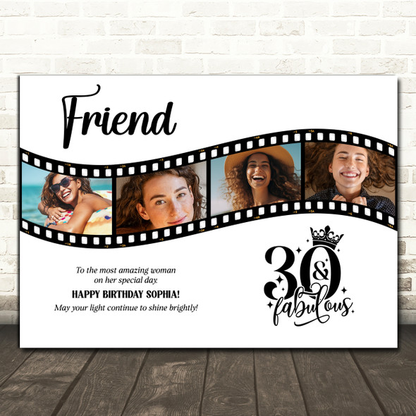 Photo Collage 30th Birthday Gift For Friend 4-Photo Camera Film Print Or Canvas