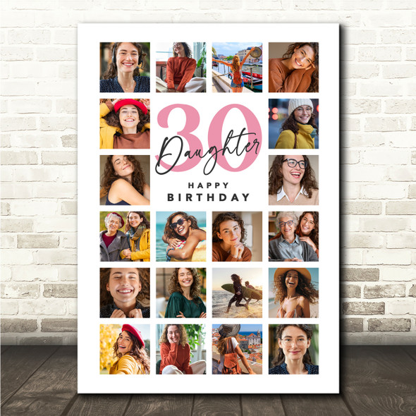 Photo Collage 30th Birthday Gift For Daughter 20-Photo Portrait Print Or Canvas