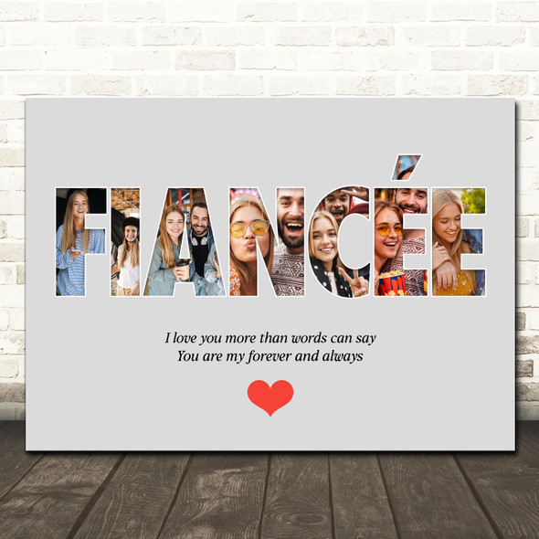 Photo Collage Grey 7-Photo Custom Gift For Fiancée Any Occasion Print Or Canvas