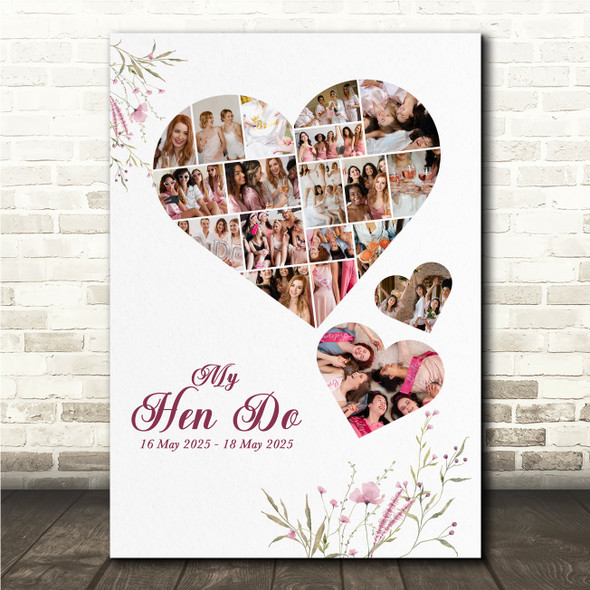 Photo Collage Hen Do Custom Gift For Bride 19-Photo Pink Floral Print Or Canvas