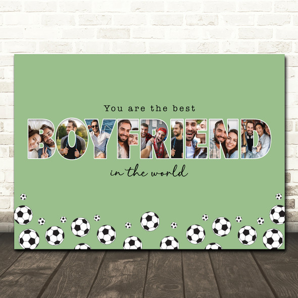 Photo Collage Green Football 9-Photo Custom Gift For Boyfriend Print Canvas