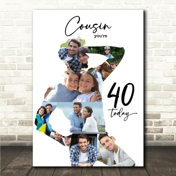 Photo Collage 40th Birthday Custom Gift For Cousin 9-Photo Man Print Or Canvas