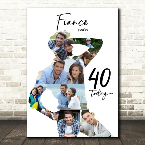 Photo Collage 40th Birthday Custom Gift For Fiancé 9-Photo Man Print Or Canvas