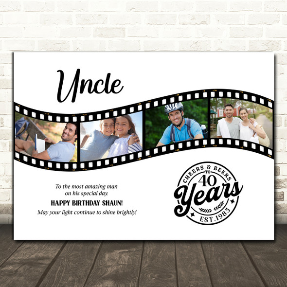 Photo Collage 40th Birthday Gift For Uncle 4-Photo Camera Film Print Or Canvas