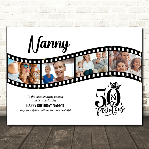 Photo Collage 50th Birthday Gift For Nanny 4-Photo Camera Film Print Or Canvas