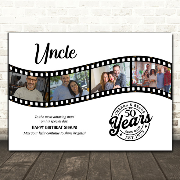 Photo Collage 50th Birthday Gift For Uncle 4-Photo Camera Film Print Or Canvas