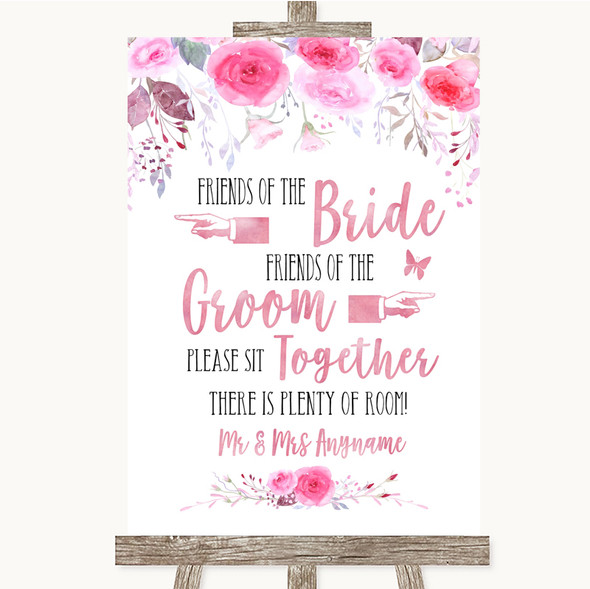 Pink Watercolour Floral Friends Of The Bride Groom Seating Wedding Sign