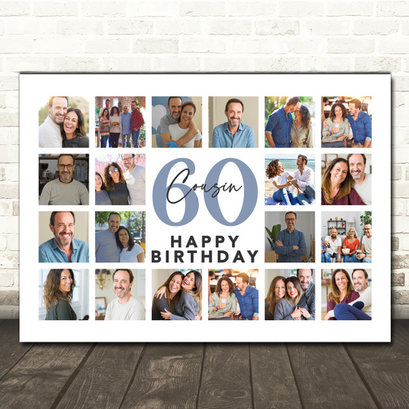Photo Collage 60th Birthday Gift For Cousin 20-Photo Landscape Print Or Canvas