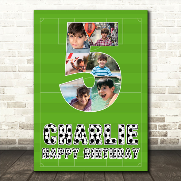 Photo Collage 6-Photo 5th Birthday Gift For Kids Boys Football Print Or Canvas