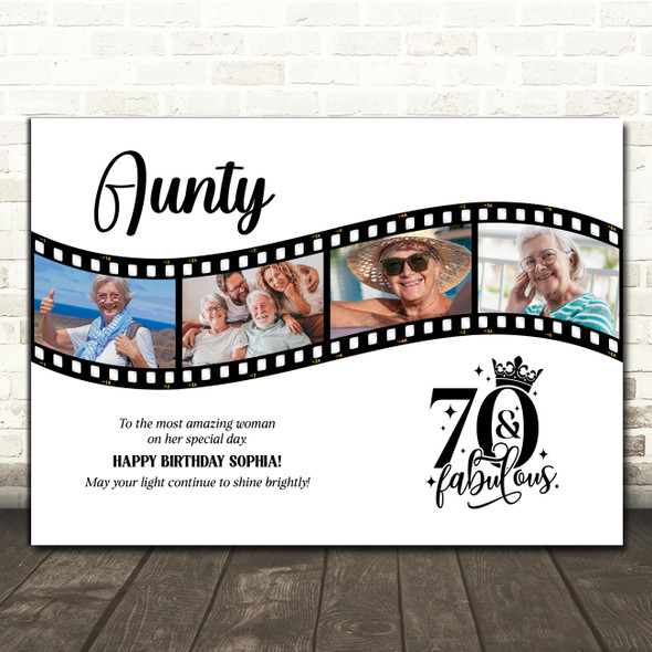 Photo Collage 70th Birthday Gift For Aunty 4-Photo Camera Film Print Or Canvas