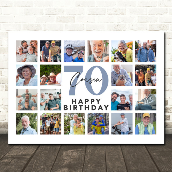 Photo Collage 70th Birthday Gift For Cousin 20-Photo Landscape Print Or Canvas