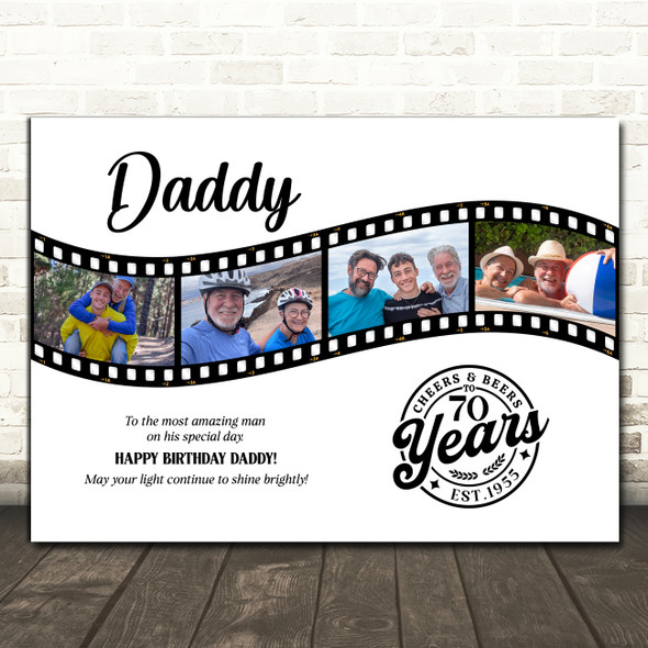 Photo Collage 70th Birthday Gift For Daddy 4-Photo Camera Film Print Or Canvas