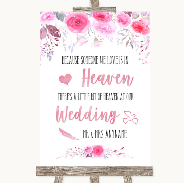 Pink Watercolour Floral Heaven Loved Ones Personalised Wedding Sign