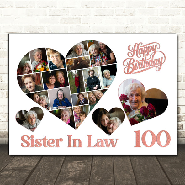 Photo Collage 100th Birthday Gift For Sister-In-Law 20-Photo s Print Or Canvas