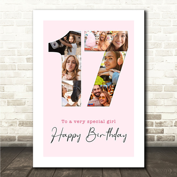 Photo Collage 7-Photo 17th Birthday Custom Gift For Girls Pink Print Or Canvas