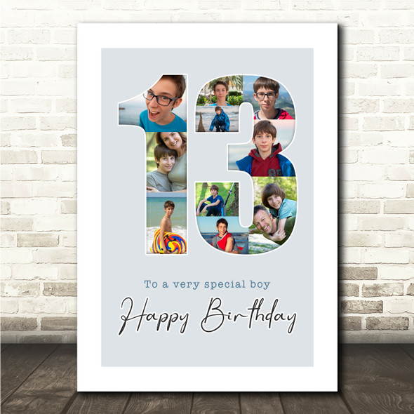 Photo Collage 10-Photo 13th Birthday Custom Gift For Boys Blue Print Or Canvas